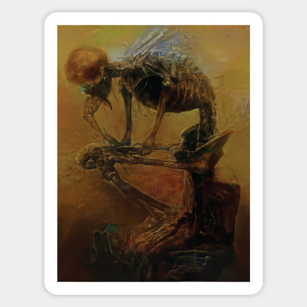 Beksinski - The Thinker Skeleton - Zdzisław Beksinski Style Sticker by QualityArtFirst